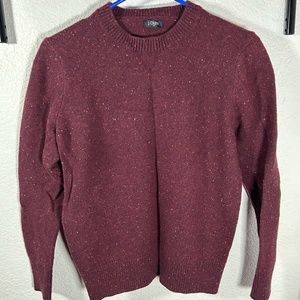 Men's maroon J Crew crewneck sweater with elbow patches